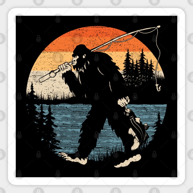 Bigfoot Fishing Sunset Magnet by Tesszero